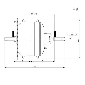 هاب موتور 250 وات BLDC hub motor -نمودار ابعادی چرخ عقب