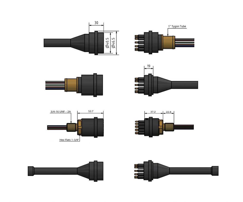 ابعاد کانکتور آب بند 12، 16 و 25 پین دایره ای مدل HC-U12-2501
